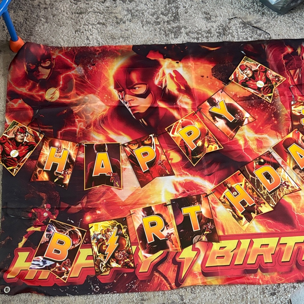 The Flash Themed Birthday Back Drop and Happy Birthday Banner